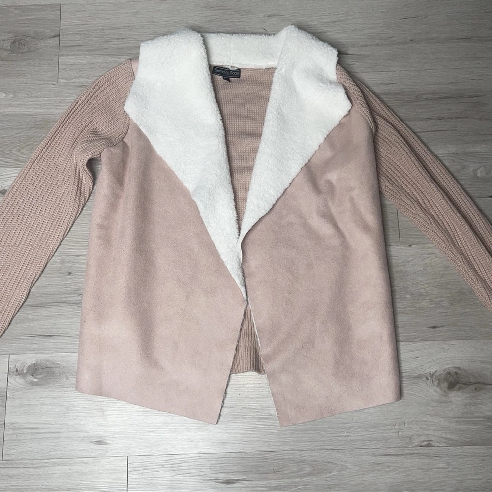 Sienna Sage Sherpa Cardigan Faux Fur L Romantic Cottagecore Cozy Cabincore